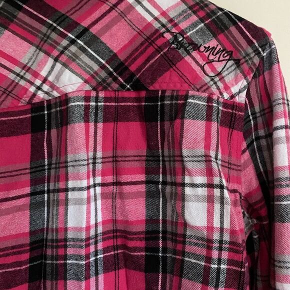 Browning Pink and Black Plaid Button up Blouse Top - Picture 4 of 5